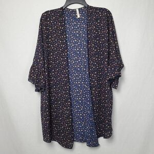 LilyPad Large Navy Floral Open Front Cover Top